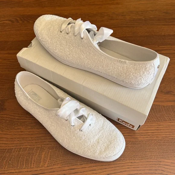 Keds Shoes Luxury Bridal White Sequin Sparkly Keds Champion Sneakers Size 1 Wide Poshmark